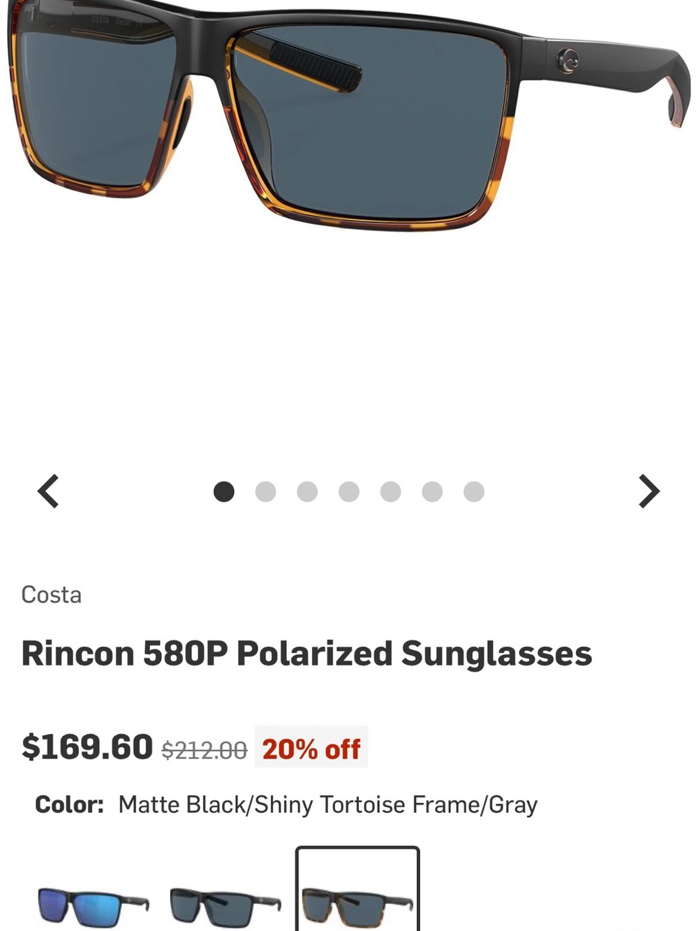 Costa Rincon 580P Polarized Sunglasses Matte Black & Tortoise with Gray Lenses